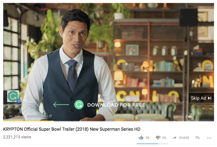 Image of a TrueView ad - Grammarly